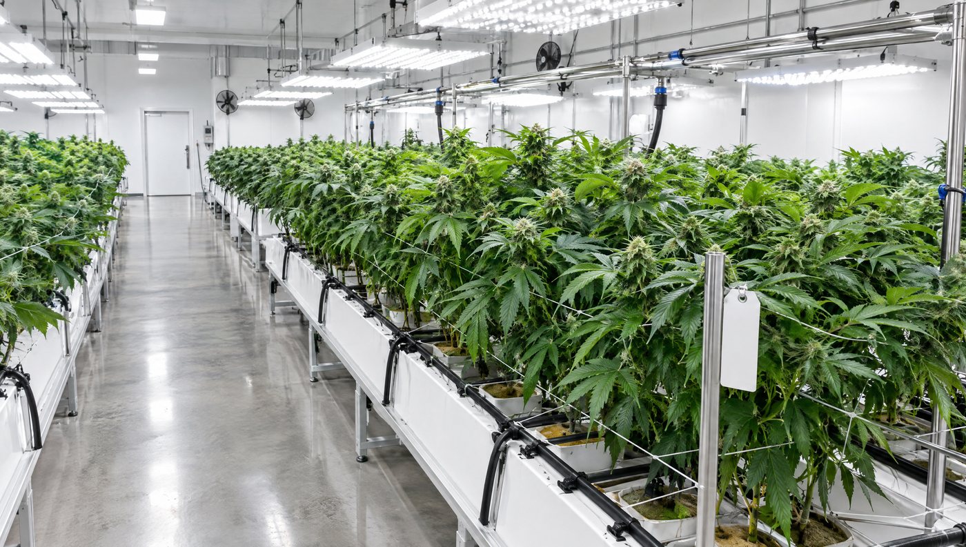Indoor cannabis cultivation room where plant counts and production cost feed straight into the books
